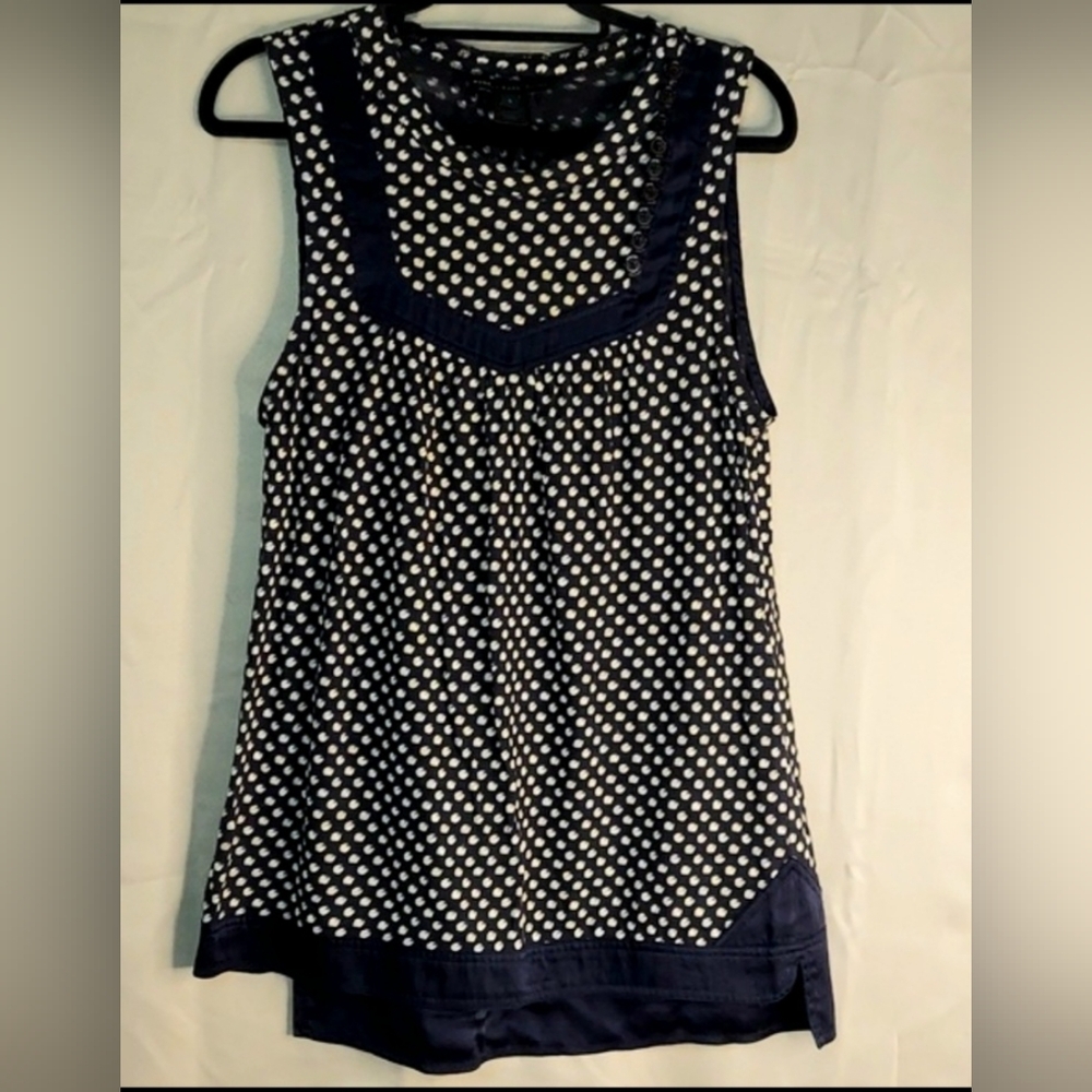Marc Jacobs Top, Size Large, Sleeveless Tunic Black Cream Cotton with Silk Trim